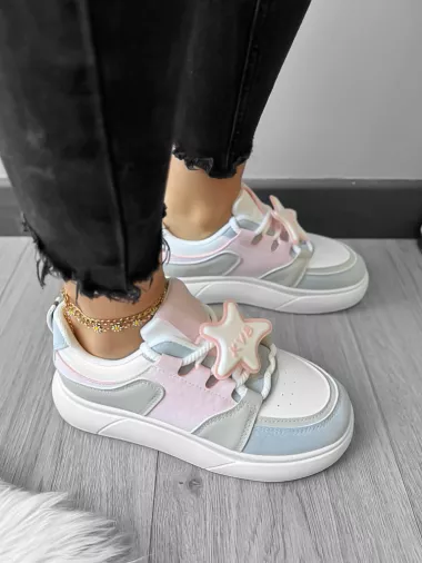 Adidasi dama casual albi cu roz 1682 T50-3