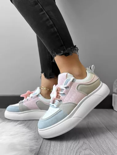 Adidasi dama casual albi cu roz 1682 T50-3