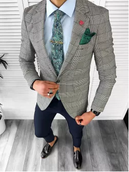 Sacou barbati slim fit in carouri 10198 18-1