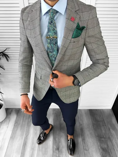 Sacou barbati slim fit in carouri 10198 18-1