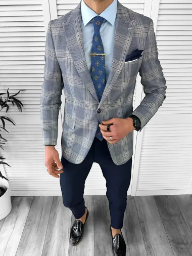 Sacou barbati slim fit in carouri 11621 X