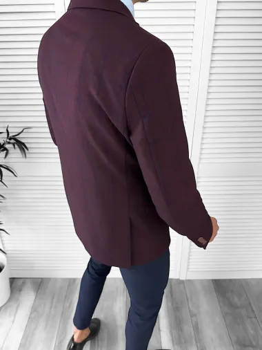 Sacou barbati slim fit, grena cu carouri, 3562