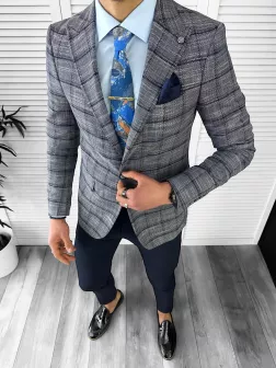Sacou barbati slim fit cu carouri, 3641 D2-1.3