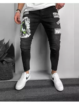 Blugi barbati conici negri cu stikere 1288 G2-5