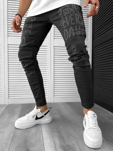 Blugi barbati conici negri cu imprimeu 1251 G4-5