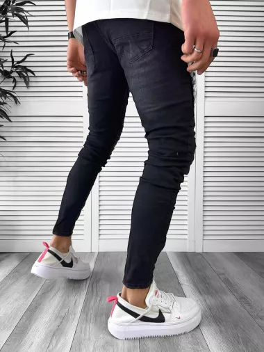 Blugi barbati conici negri cu stikere 1288 G2-5