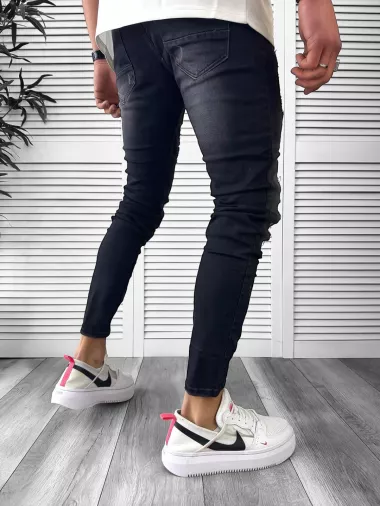 Blugi barbati conici negri cu stikere 1452 G4-3*