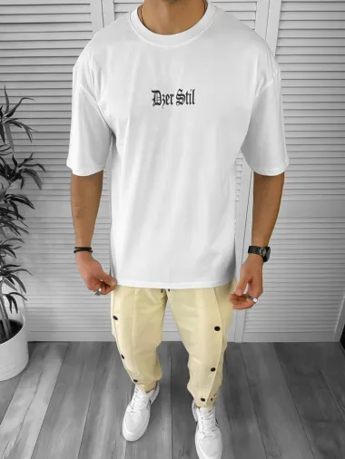Tricou barbati alb, cu imprimeu pe spate, oversize 13045 O6-6.1