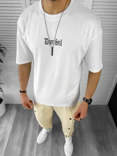 Tricou barbati alb, cu imprimeu pe spate, oversize 13045 O6-6.1