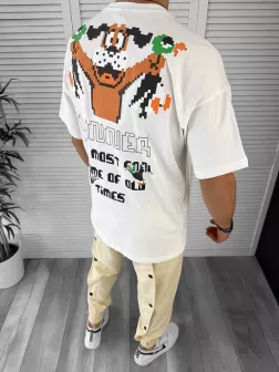 Tricou barbati alb, cu imprimeu pe spate, oversize Y043 O5-6.3