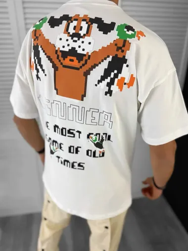 Tricou barbati alb, cu imprimeu pe spate, oversize Y043 O5-6.3