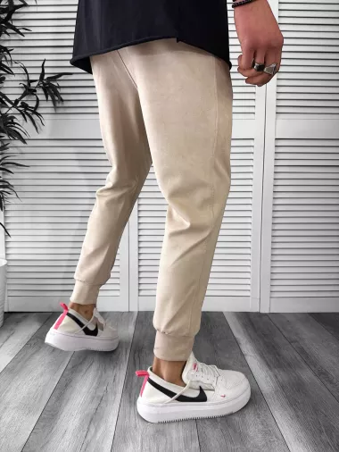 Pantaloni de trening slim fit, catifea, bej B6236 45-3