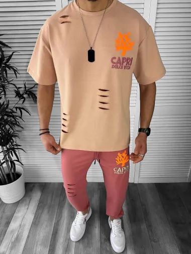 Trening barbati maro oversize cu imprimeu pantaloni + bluza 13029 O4-1.2