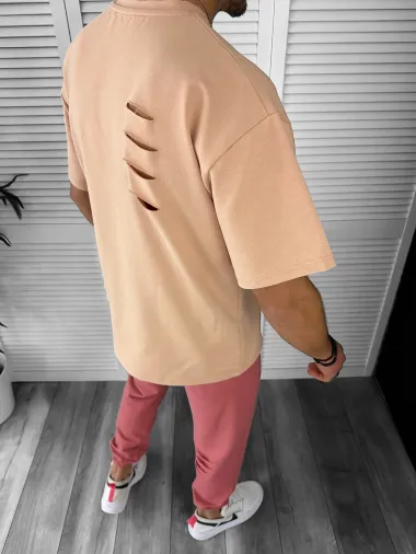 Trening barbati maro oversize cu imprimeu pantaloni + bluza 13029 O4-1.2