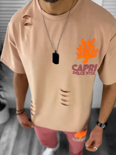 Trening barbati maro oversize cu imprimeu pantaloni + bluza 13029 O4-1.2