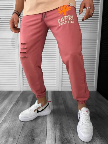 Trening barbati maro oversize cu imprimeu pantaloni + bluza 13029 O4-1.2