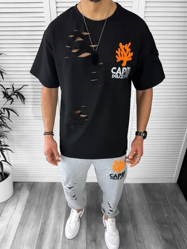 Trening barbati negru oversize cu imprimeu pantaloni + bluza 13029 O4-1.2