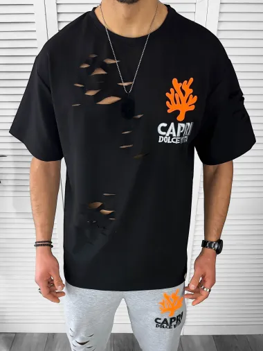 Trening barbati negru oversize cu imprimeu pantaloni + bluza 13029 O4-1.2