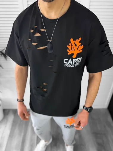 Trening barbati negru oversize cu imprimeu pantaloni + bluza 13029 O4-1.2