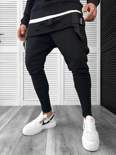 Trening barbati slim fit, negru, Pantaloni + Hanorac T12932 P20-1.1
