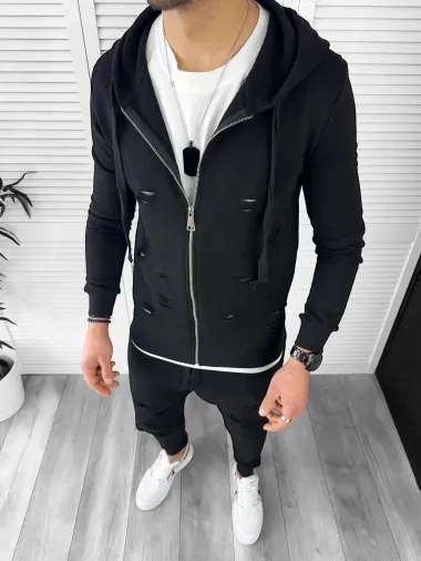 Trening barbati slim fit, negru, Pantaloni + Hanorac T12933 27-3.2