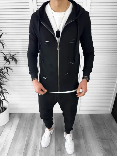 Trening barbati slim fit, negru, Pantaloni + Hanorac T12933 27-3.2