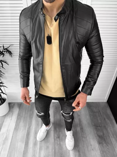 Geaca barbati neagra piele ecologica B2826 76*