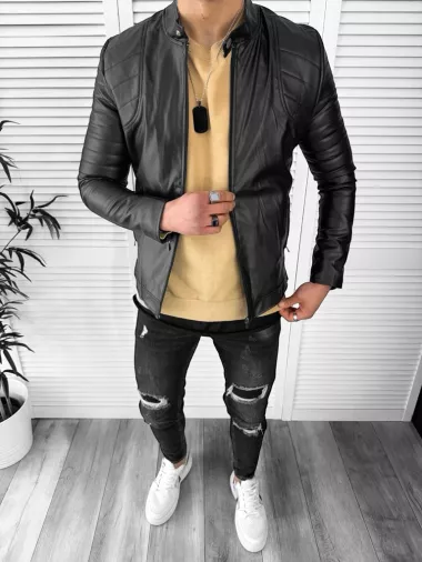 Geaca barbati neagra piele ecologica B2826 76*