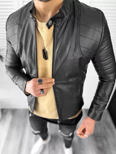 Geaca barbati neagra piele ecologica B2826 76*