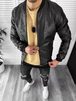 Geaca barbati neagra piele ecologica B2842 T5-1