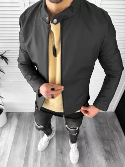 Geaca barbati neagra piele ecologica B2844 T9-3