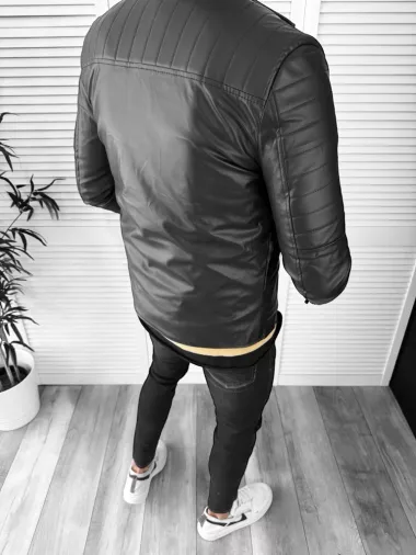 Geaca barbati neagra piele ecologica B3031 Z23 T5-1