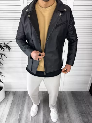 Geaca barbati neagra piele ecologica B7095 Q1-4