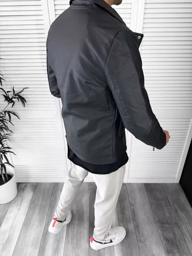 Geaca barbati neagra piele ecologica B7095 Q1-4