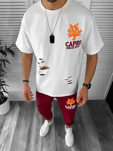 Trening barbati alb oversize cu imprimeu pantaloni + bluza 13029 O4-1.2*