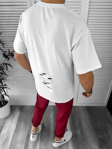 Trening barbati alb oversize cu imprimeu pantaloni + bluza 13029 O4-1.2*