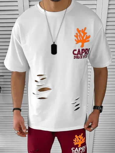 Trening barbati alb oversize cu imprimeu pantaloni + bluza 13029 O4-1.2*