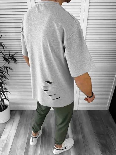 Trening barbati gri/kaki pantaloni + tricou oversize 13029 O4-1.2*