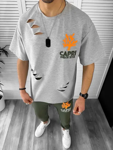 Trening barbati gri/kaki pantaloni + tricou oversize 13029 O4-1.2*