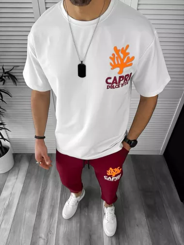 Trening barbati alb oversize cu imprimeu pantaloni plus bluza 12918 64-3.4.5