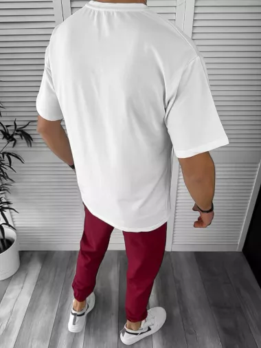 Trening barbati alb oversize cu imprimeu pantaloni plus bluza 12918 64-3.4.5