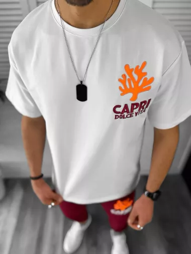 Trening barbati alb oversize cu imprimeu pantaloni plus bluza 12918 64-3.4.5