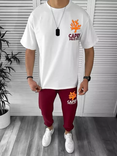 Trening barbati alb oversize cu imprimeu pantaloni plus bluza 12918 64-3.4.5