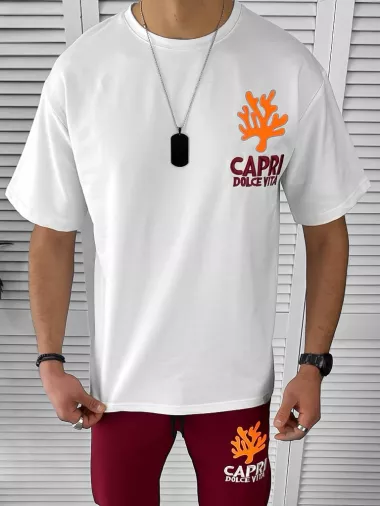 Trening barbati alb oversize cu imprimeu pantaloni plus bluza 12918 64-3.4.5