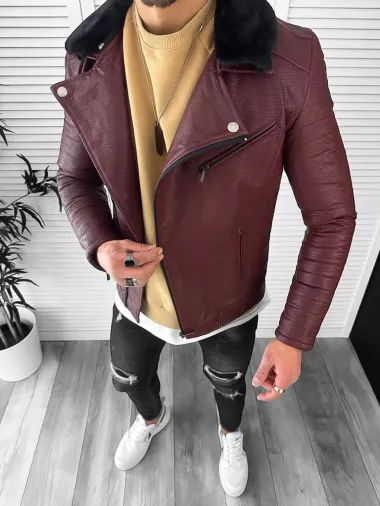 Geaca barbati piele ecologica, grena, 13024 60-3