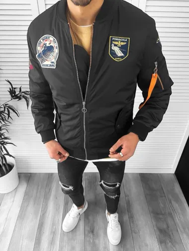 Geaca barbati de primavara cu stikere , neagra 13026 57-4 