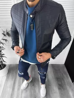 Geaca barbati bleumarin piele ecologica B2805 t1-1