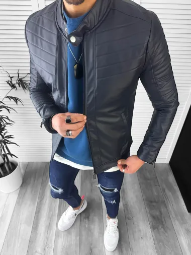 Geaca barbati bleumarin piele ecologica B2805 t1-1