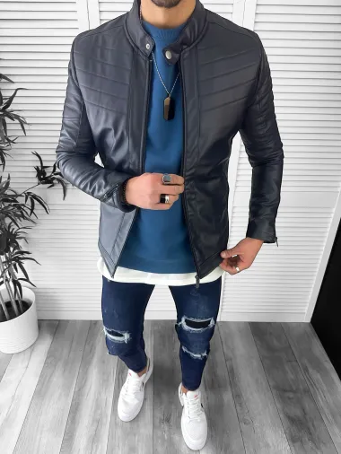 Geaca barbati bleumarin piele ecologica B2805 t1-1