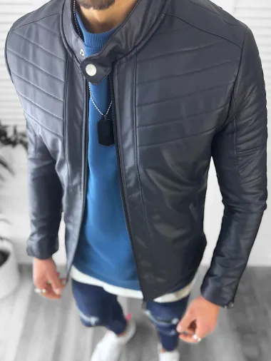 Geaca barbati bleumarin piele ecologica B2805 t1-1